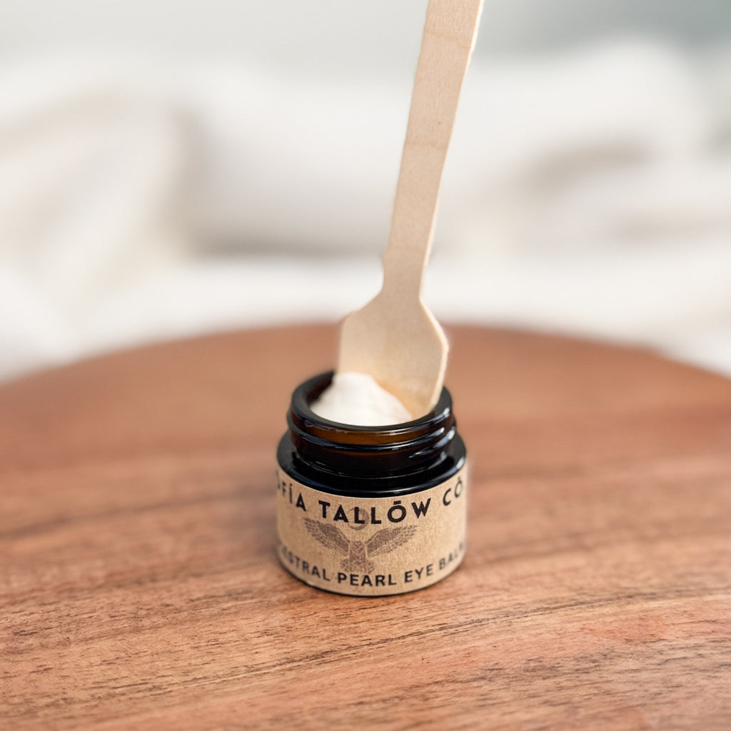 Texture of nourishing grass-fed tallow eye balm