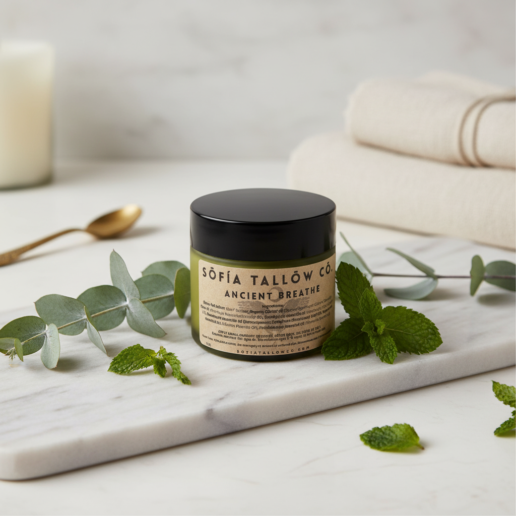 Ancient Breathe aromatherapy tallow balm for chest and sinus comfort