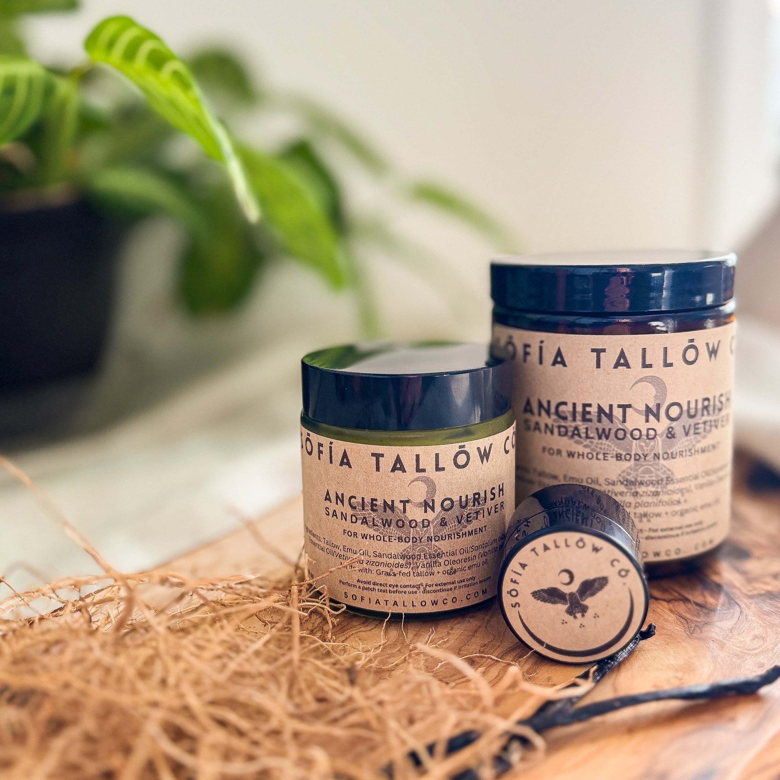 Ancient Nourish Sandalwood Vetiver whipped tallow balm with grounding woodsy aroma