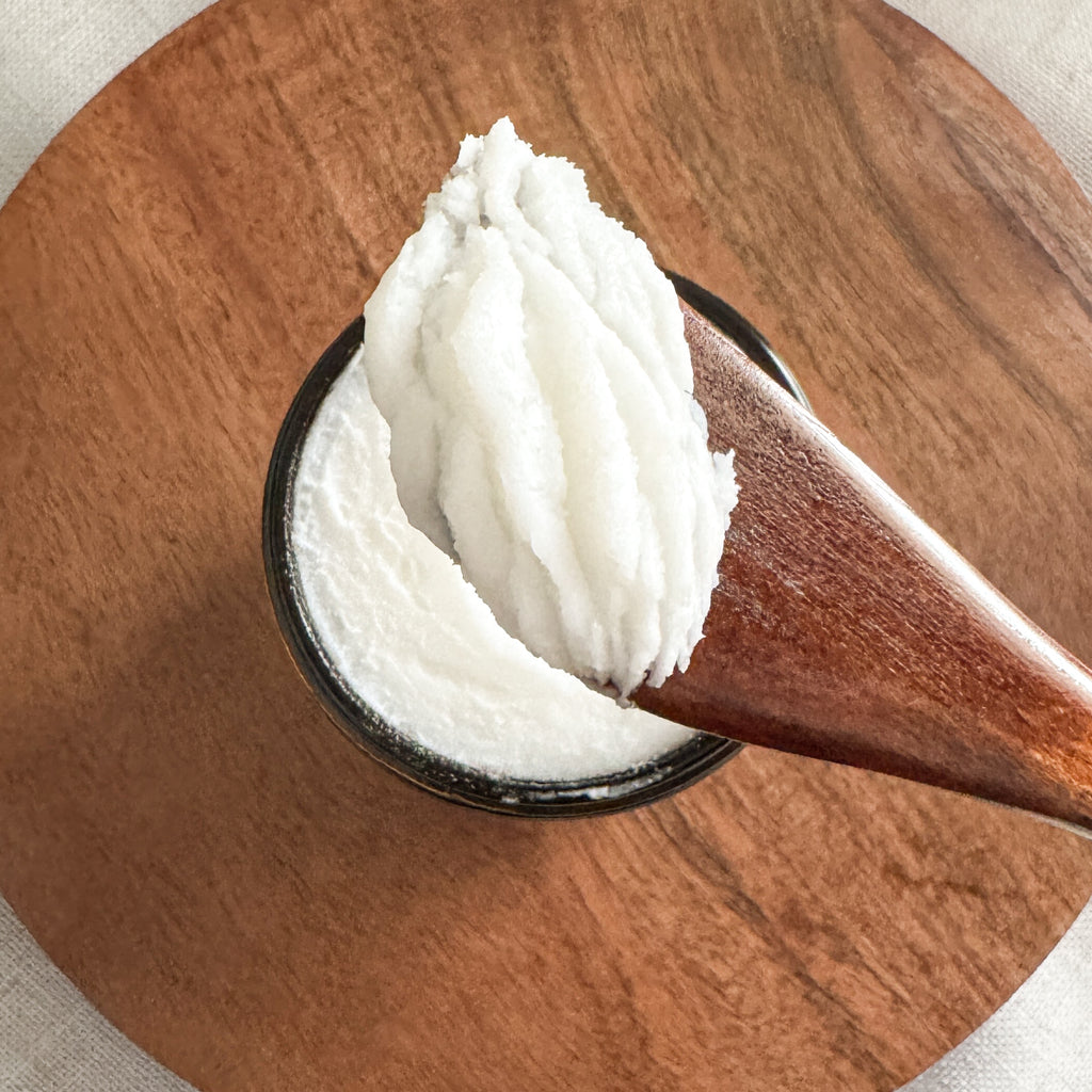 Texture of whipped grass-fed tallow balm Chamomile Lavender